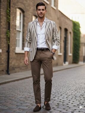 Striped Blazer...Beige With A Hint Of Coral and Black
